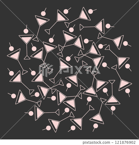 Abstract Cocktail glasses with cherry. Round stylized minimalist Background. Chalk effect backdrop Abstract Cocktail glasses with cherry. Round stylized minimalist Background. Chalk effect backdrop 121876902