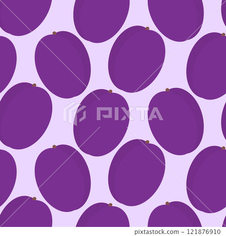 Stylized Plums Seamless pattern in trendy purple. Summer Fruit background texture idea in minimalist 121876910