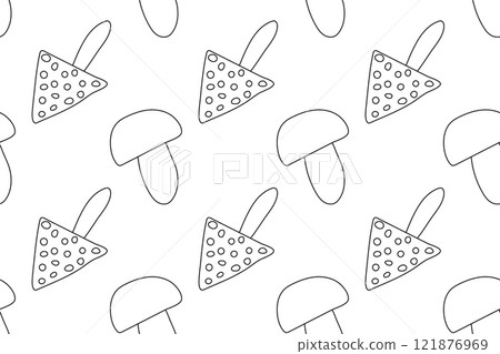 Seamless Coloring Pattern of Mushrooms and Toadstools Seamless Coloring Pattern of Mushrooms and Toadstools 121876969