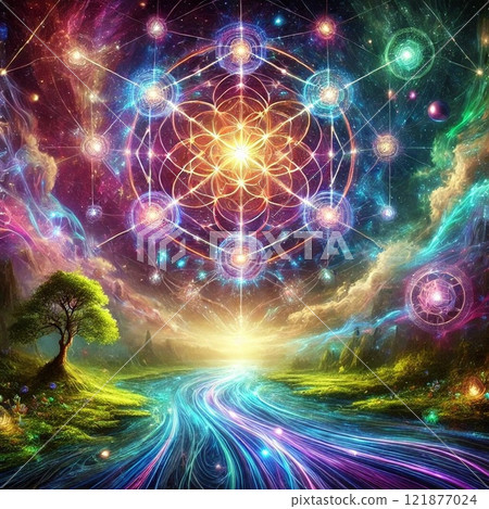 Flowing river of light and energy patterns 121877024