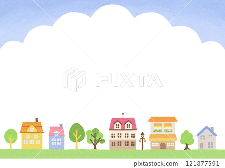 Colorful cityscape and blue sky illustration Colorful cityscape and blue sky illustration 121877591