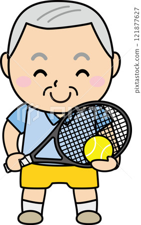 老人微笑著享受網球 老人微笑著享受網球 121877627