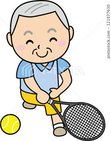 Smiling elderly man enjoying tennis 121877630