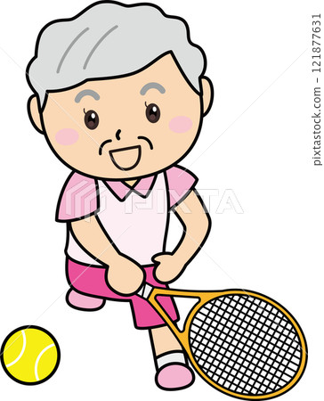Smiling elderly woman enjoying tennis Smiling elderly woman enjoying tennis 121877631