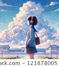 School girls looking up at the sky 121878005
