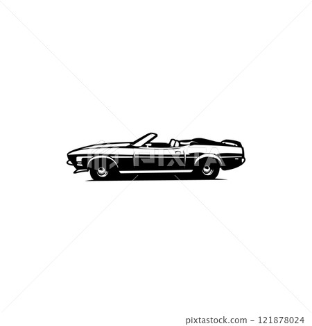 1972 ford mustang isolated white background side view. recommendations for logos, badges, symbols, icons, design stickers. 121878024