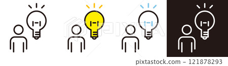 Icons for when an idea strikes. Vector material used in business situations and when coming up with a solution. Icons for when an idea strikes. Vector material used in business situations and when coming up with a solution. 121878293