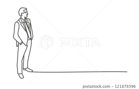 Man in a suit is standing in front of a wall 121878396