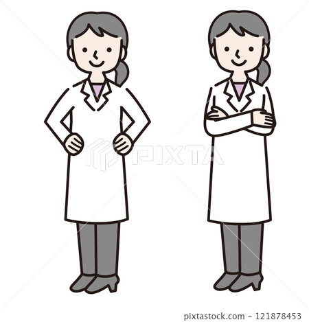 A confident woman in a white coat (full body): Illustration material A confident woman in a white coat (full body): Illustration material 121878453