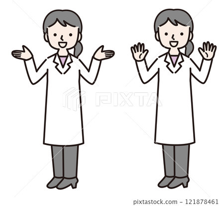 舉起雙手微笑的白衣女子（全身）：插畫素材 121878461