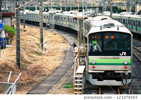 Yokohama Line 205 series train parked at the depot 121878565