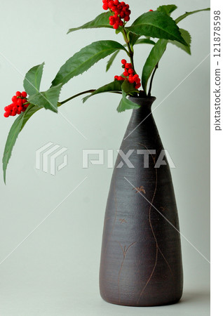 Sarcandra glabra and Bizen ware 121878598