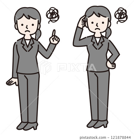 A woman in a suit who is worried about something (whole body): Illustration material A woman in a suit who is worried about something (whole body): Illustration material 121878844