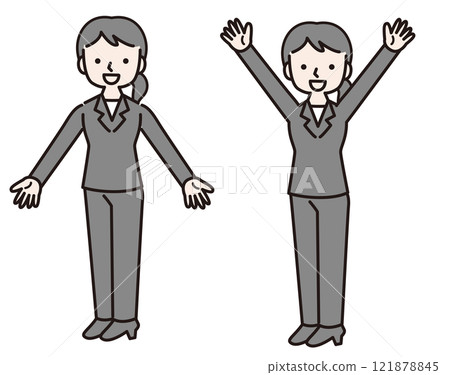A woman in a suit spreading her arms (whole body): Illustration material 121878845