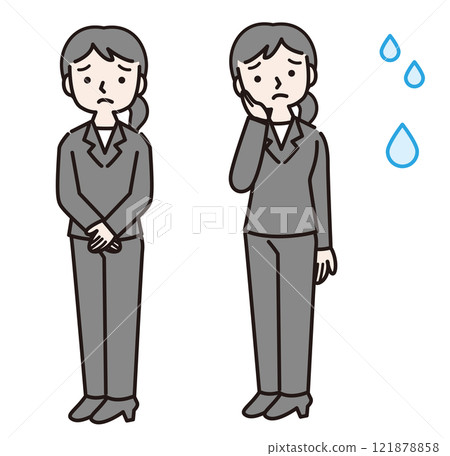 穿著西裝的女人看起來很困擾(全身):插畫素材 穿著西裝的女人看起來很困擾(全身):插畫素材 121878858