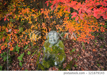 Peaceful stone Buddha statues and autumn leaves [Joshoji Temple] 121879143