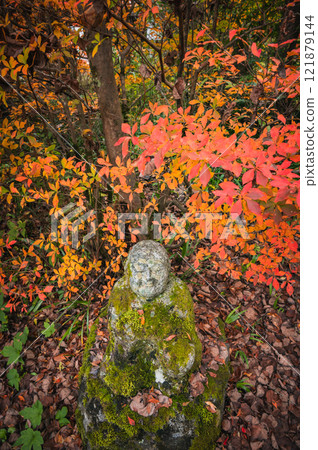 Peaceful stone Buddha statues and autumn leaves [Joshoji Temple] 121879144