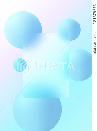 Glass morphism background. Website landing page template. Frosted glass partition with floating blue spheres. 121879258