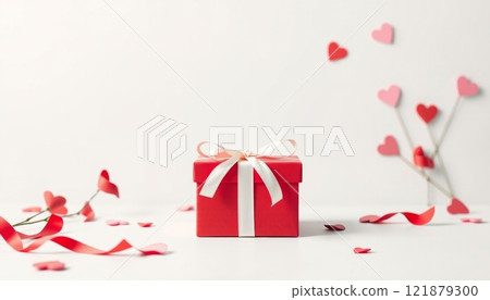 horizontal illustration of a gift box with red hearts around it to represent love and romance for valentine's day horizontal illustration of a gift box with red hearts around it to represent love and romance for valentine's day 121879300
