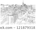 Hamburg Skyline with St Michael Church and Port View, Vector Illustration 121879318
