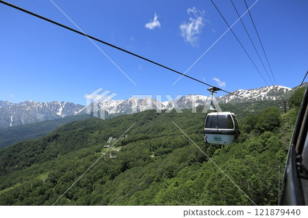The Northern Alps and gondolas with remaining snow in early summer The Northern Alps and gondolas with remaining snow in early summer 121879440