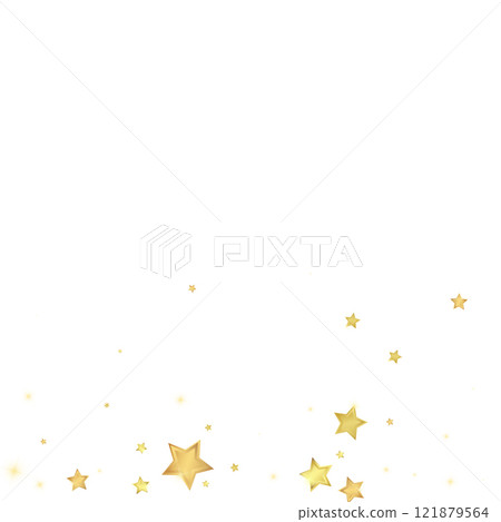 Magic stars vector overlay. Gold stars scattered around randomly, falling down, floating. Chaotic dreamy childish overlay template. Magical cartoon night sky on white background. 121879564