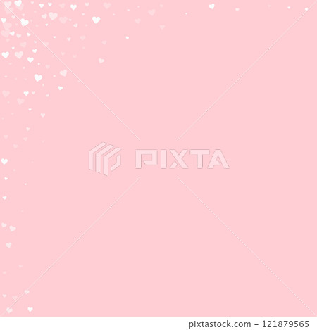 Falling hearts valentine card template. White hearts scattered on pink background. Chaotic falling hearts vector illustration. Falling hearts valentine card template. White hearts scattered on pink background. Chaotic falling hearts vector illustration. 121879565