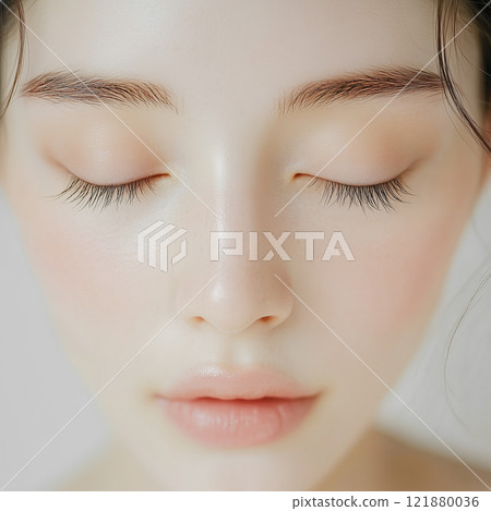 美麗的皮膚女人閉著眼睛。美女形像素材 121880036