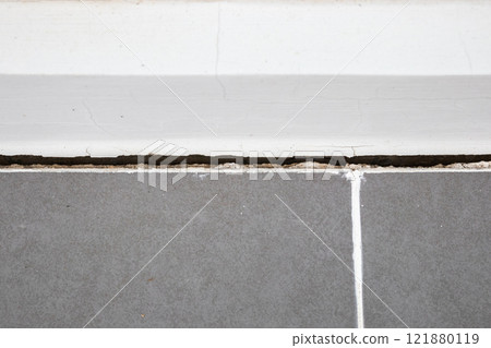 cracked concrete floor of the house cracked concrete floor of the house 121880119