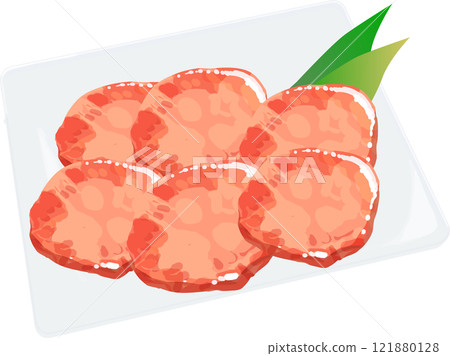 Salted beef tongue arranged on a plate 121880128
