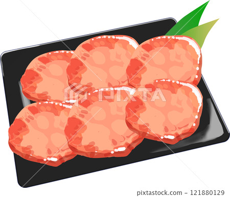 Salted beef tongue arranged on a plate 121880129