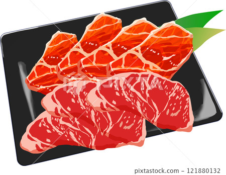 排列在盤子上的牛肉插圖 121880132