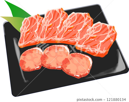 盤子上排列的牛肉插圖_舌頭鹽_排骨 121880134