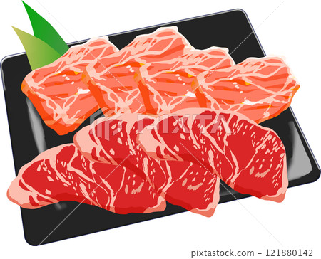 Beef lined up on a plate Beef lined up on a plate 121880142