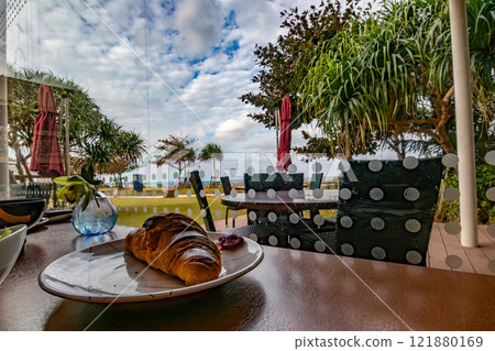 Freshly baked croissants and breakfast at Sheraton Okinawa Sunmarina Resort, which has a restaurant with a view of the blue ocean Freshly baked croissants and breakfast at Sheraton Okinawa Sunmarina Resort, which has a restaurant with a view of the blue ocean 121880169