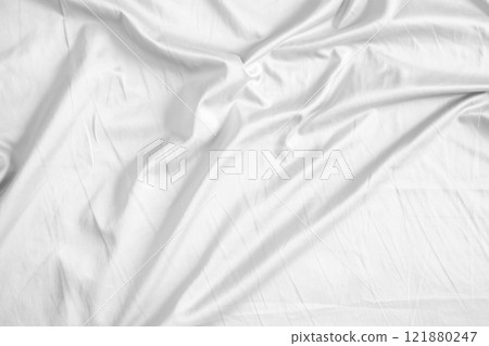 Abstract white wrinkled bedding sheet fabric texture background Abstract white wrinkled bedding sheet fabric texture background 121880247