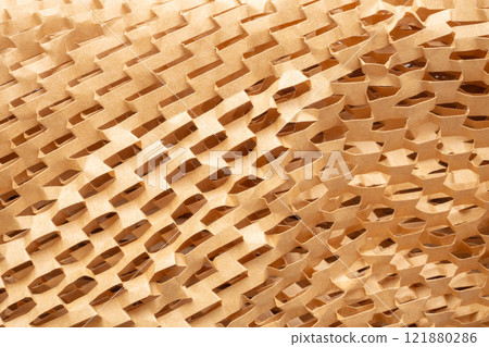 Eco friendly brown paper honeycomb texture wrap background for product packaging parcel carton box 121880286