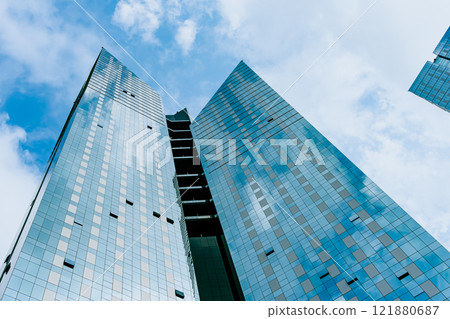 Modern building Glass facade steel pattern Architecture details 121880687