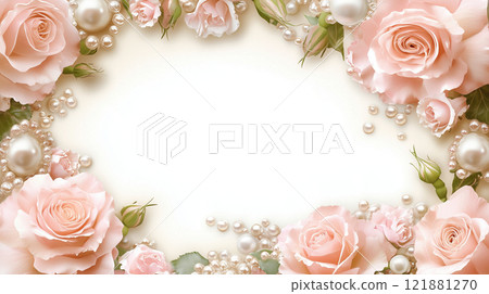 珍珠與粉紅玫瑰框架 121881270