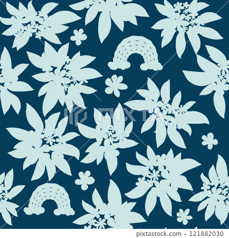 Decorative seamless vintage pattern in classic style with flowers and branches. Silhouettes of flowers, Two-color ornament in pastel colors, wedding 121882030