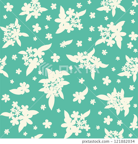 Decorative seamless vintage pattern in classic style with flowers and branches. Silhouettes of flowers, Two-color ornament in pastel colors, wedding 121882034