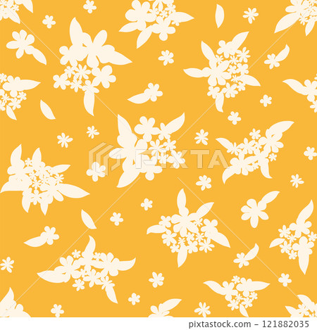 Decorative seamless vintage pattern in classic style with flowers and branches. Silhouettes of flowers, Two-color ornament in pastel colors, wedding 121882035