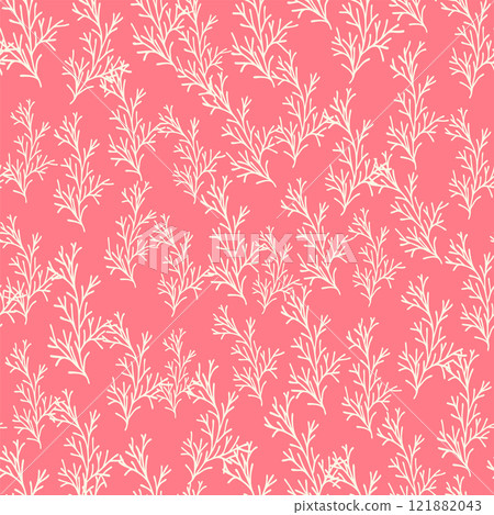bicolor contour silhouette seamless pattern with flowers and leaves. Abstract floral spring, summer pastel pattern. 121882043