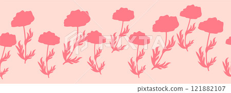 Decorative seamless vintage pattern in classic style with flowers and branches. Silhouettes of flowers, Two-color horizontal ornament in pastel colors, border Decorative seamless vintage pattern in classic style with flowers and branches. Silhouettes of flowers, Two-color horizontal ornament in pastel colors, border 121882107