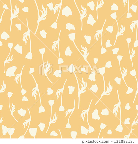 bicolor contour silhouette seamless pattern with poppy flowers and leaves. Abstract floral spring, summer pattern 121882153