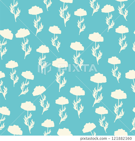 bicolor contour silhouette seamless pattern with poppy flowers and leaves. Abstract floral spring, summer pattern bicolor contour silhouette seamless pattern with poppy flowers and leaves. Abstract floral spring, summer pattern 121882160