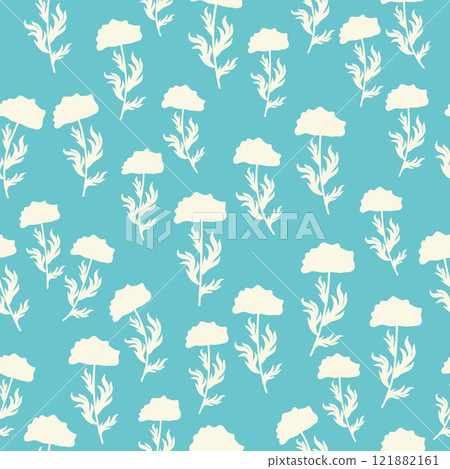 bicolor contour silhouette seamless pattern with poppy flowers and leaves. Abstract floral spring, summer pattern bicolor contour silhouette seamless pattern with poppy flowers and leaves. Abstract floral spring, summer pattern 121882161