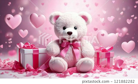 可愛的泰迪熊和很多心 121882282