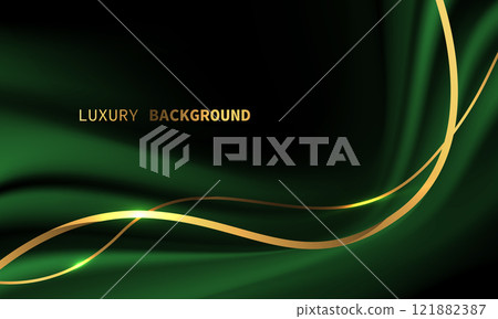 Abstract green fabric satin wave black shadow gold light luxury curve overlap with blank space for text place design modern creative background Abstract green fabric satin wave black shadow gold light luxury curve overlap with blank space for text place design modern creative background 121882387