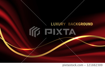 Abstract red fabric satin wave black shadow gold light luxury curve overlap with blank space for text place design modern creative background 121882389